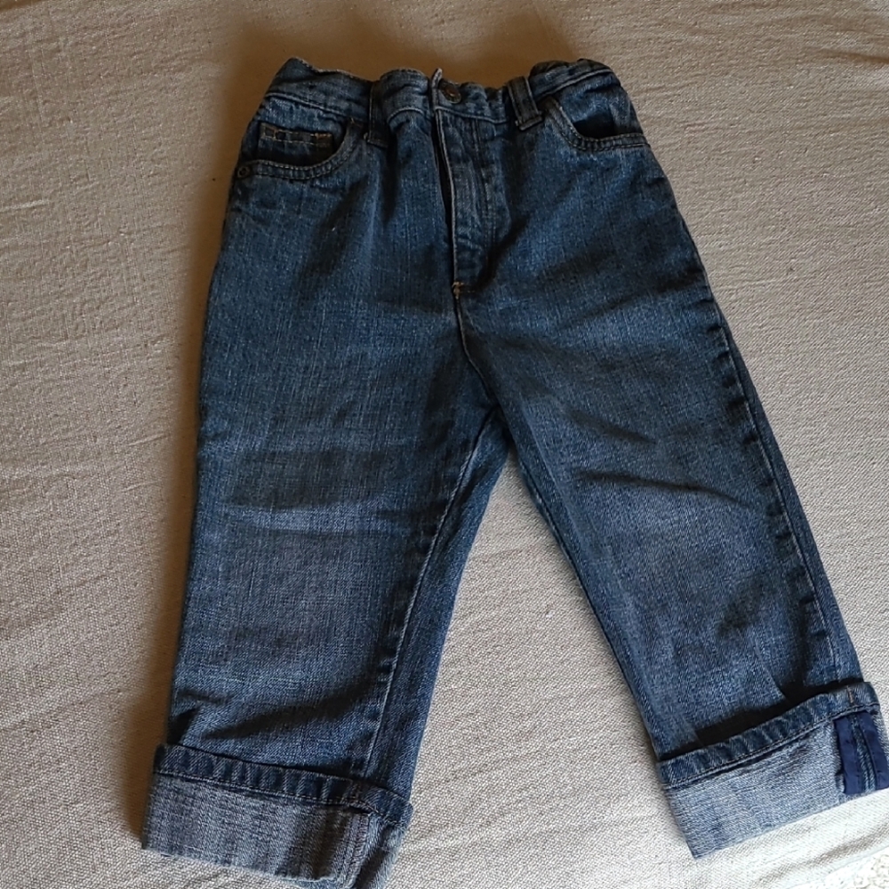 Vintage Arizona Jean Company Dark Blue Denim Kids Jeans With Cuff, Size 24 Month